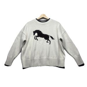 Soho & Stella New York Cable Knit Cream/Brown Horse Sweater Crew Neck Small
